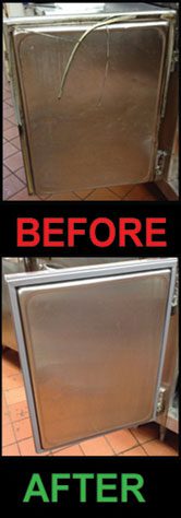 A before and after picture of the oven door.