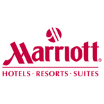 A red logo for marriott hotels and resorts.
